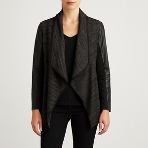 Dex Heathered Grey Knit Cardigan w Faux Leather Details Size Large